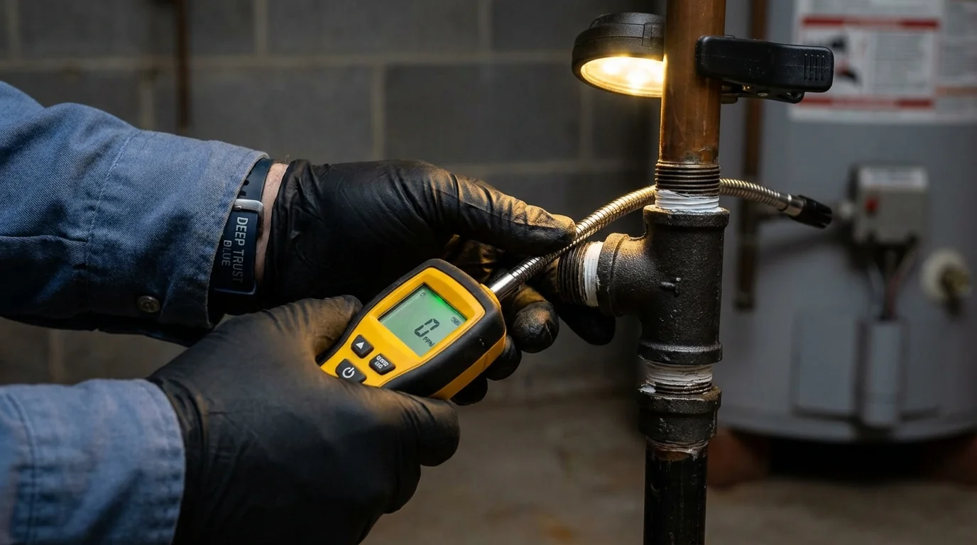 Gas leak detection with electronic sniffer by Johns Plumbing LLC in Clare