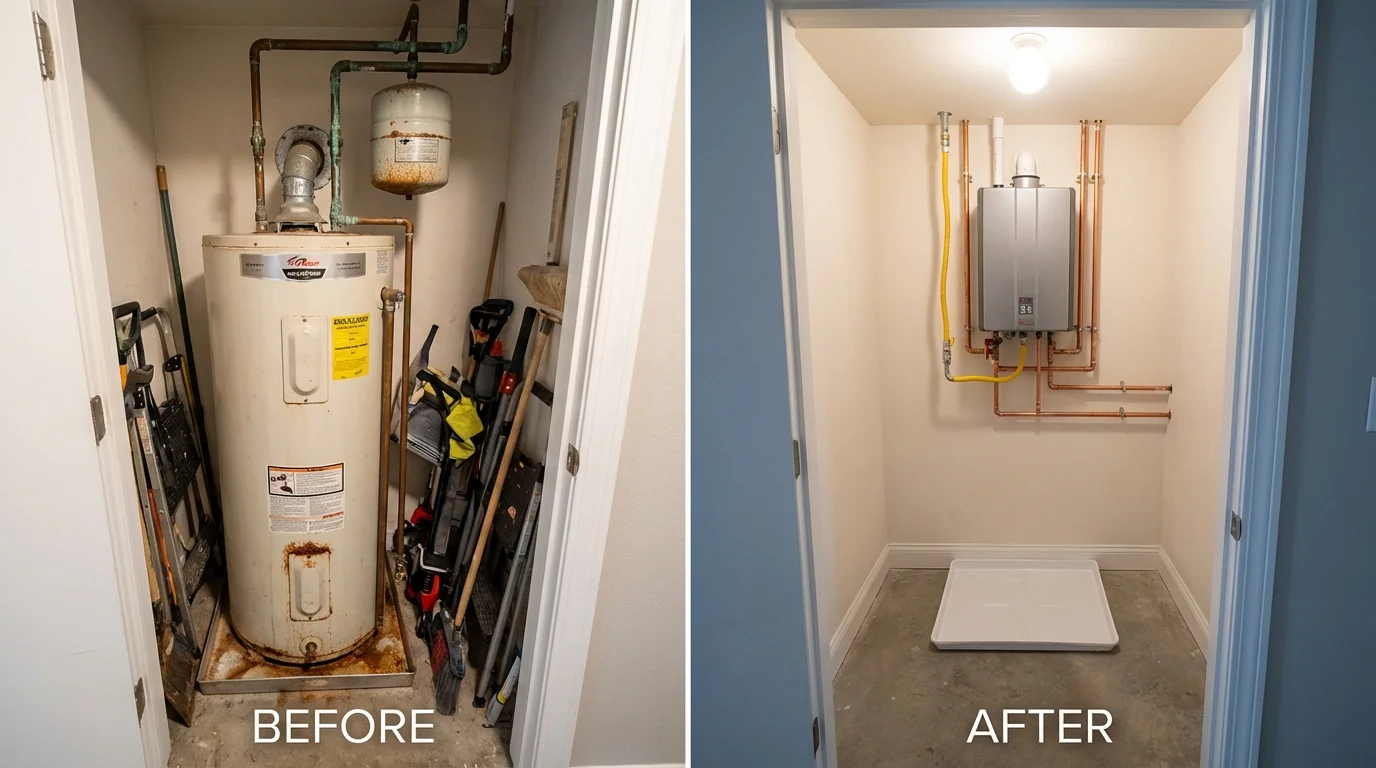 Tank water heater versus wall-mounted tankless unit comparison for Clare, MI homeowners